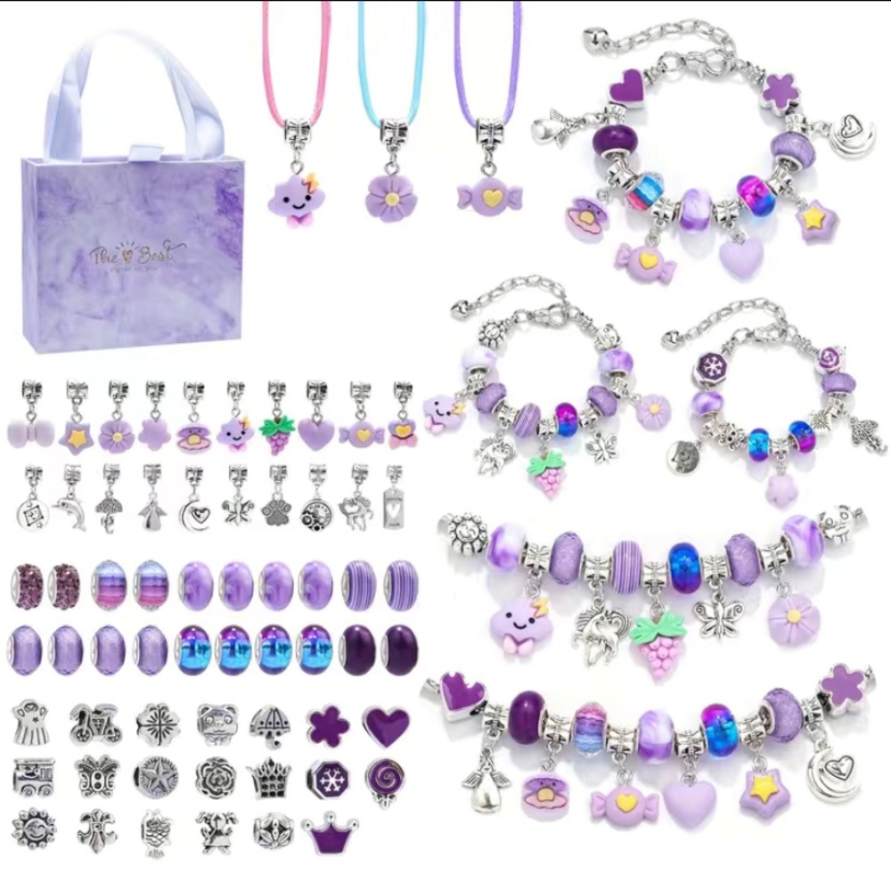 New 66Pcs Charm Bracelet Neckalce DIY Jewelry Making Kit For Girls